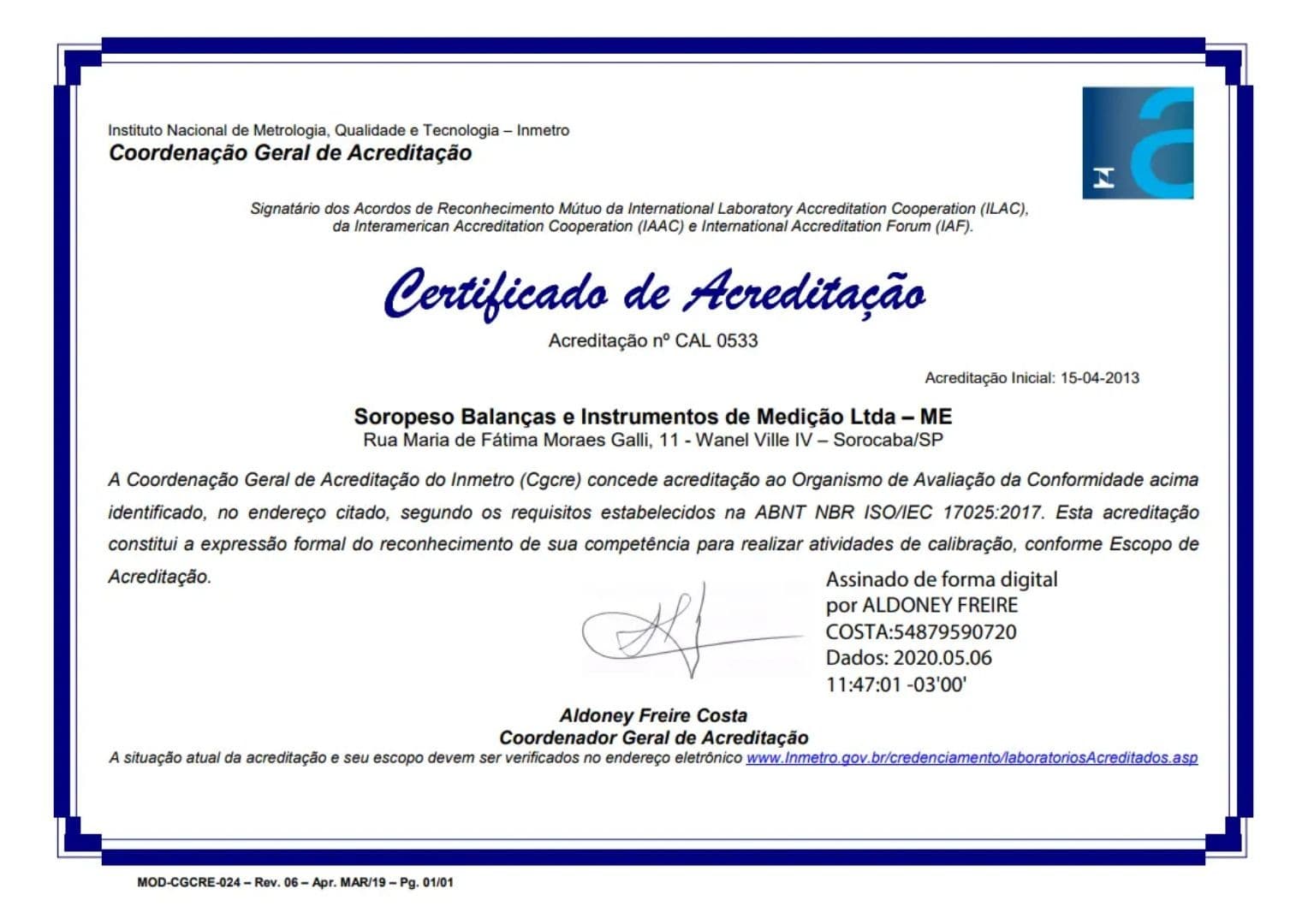 Certificado RBC CAL 0533